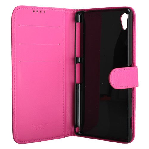 Xperia Z2 D6503 ile Uyumlu Deri Kılıf Yan Model Kartlıklı Cüzdanlı Pembe