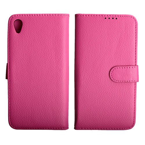 Xperia Z2 D6503 ile Uyumlu Deri Kılıf Yan Model Kartlıklı Cüzdanlı Pembe