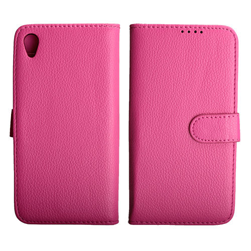 Xperia Z2 D6503 ile Uyumlu Deri Kılıf Yan Model Kartlıklı Cüzdanlı Pembe