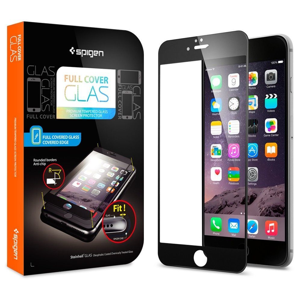 Spigen iPhone 6/6s ile Uyumlu Cam Ekran Koruyucu Full Kaplayan Koruma Black