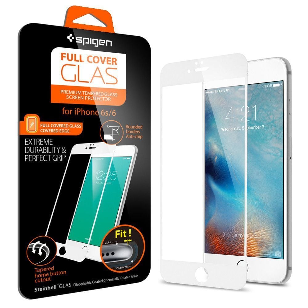 Spigen iPhone 6s/6 ile Uyumlu Cam Ekran Koruyucu Full Ekran Kaplama White