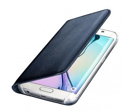 Galaxy S6 Edge ile Uyumlu Flip Wallet (Deri Görünümlü) Siyah EF-WG925PB (Out)