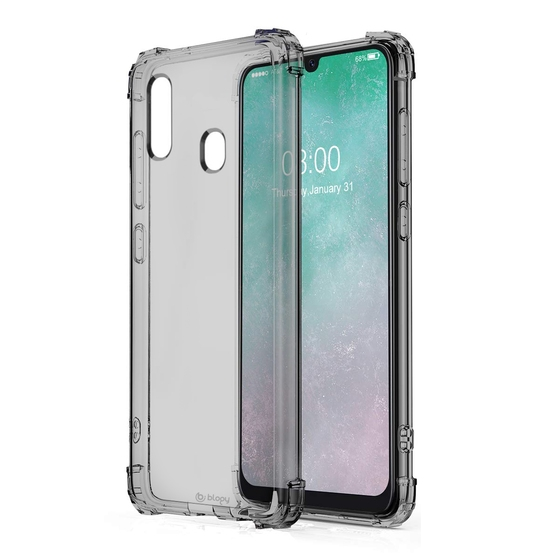Blogy Galaxy A30 ile Uyumlu Crystal Fit Kılıf Smoke Black