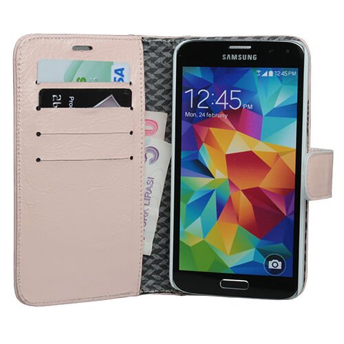 Galaxy S5 G900 ile Uyumlu Hakiki Deri Kapaklı Kılıf Krem