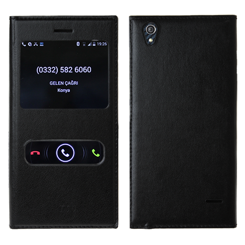 T50 ile Uyumlu Çift Pencereli Flip Cover Kılıf Siyah