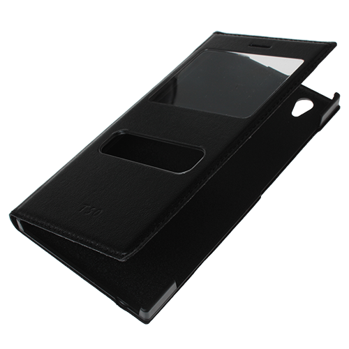 T50 ile Uyumlu Çift Pencereli Flip Cover Kılıf Siyah