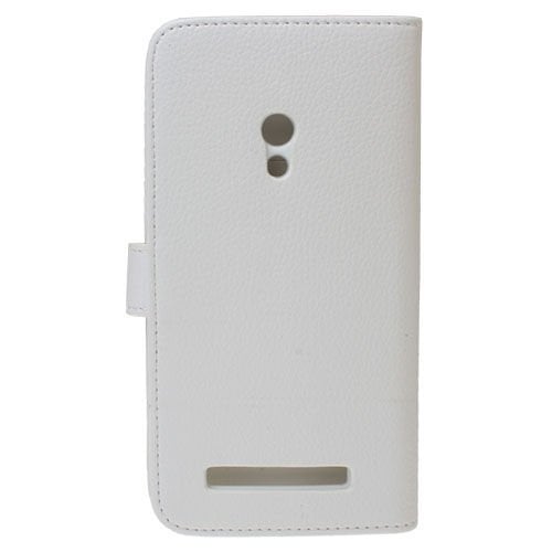 Zenfone 5 ile Uyumlu Deri Kılıf Yan Model Kartlıklı Cüzdanlı Beyaz