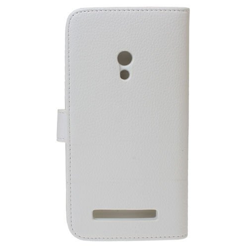 Zenfone 5 ile Uyumlu Deri Kılıf Yan Model Kartlıklı Cüzdanlı Beyaz