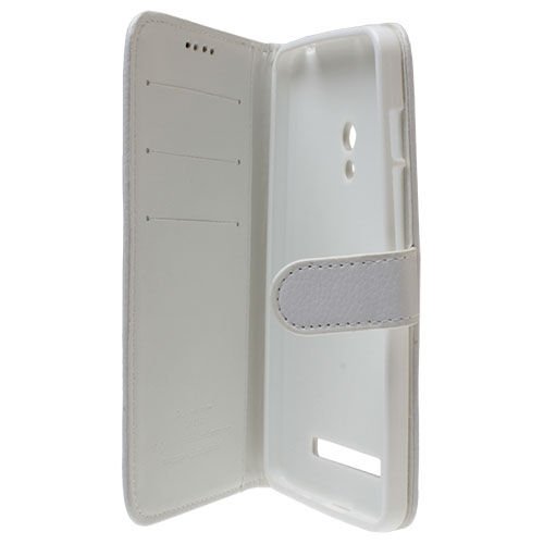 Zenfone 5 ile Uyumlu Deri Kılıf Yan Model Kartlıklı Cüzdanlı Beyaz