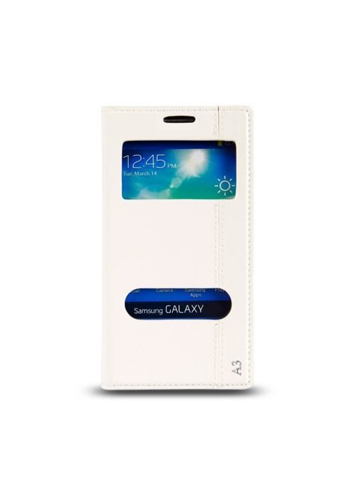 Galaxy A3 (A300) ile Uyumlu Pencereli Magnum Kılıf Beyaz