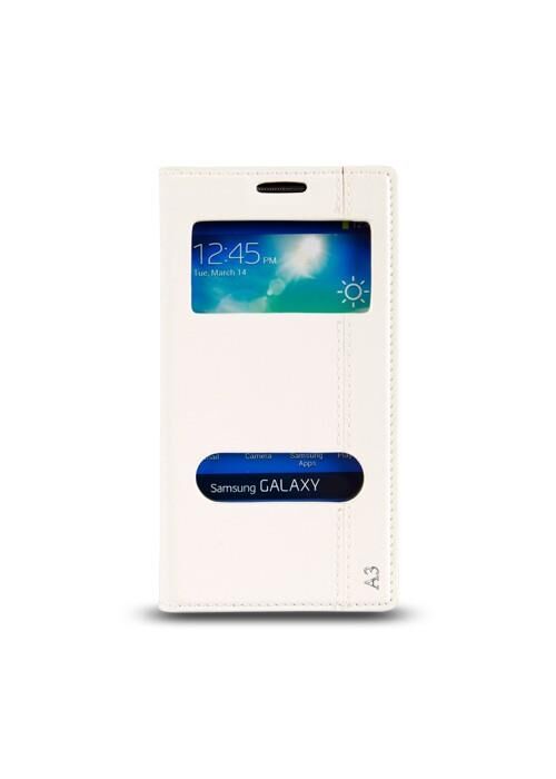 Galaxy A3 (A300) ile Uyumlu Pencereli Magnum Kılıf Beyaz
