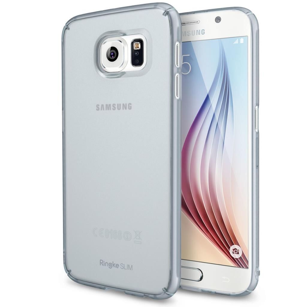 Ringke Slim Frost Galaxy S6 ile Uyumlu Kılıf Gray 4 Tarafı Saran Tam Koruma İnce Buzlu Şeffaf