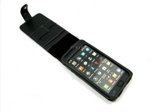Galaxy S2 i9100 ile Uyumlu Deri Kılıf Dik Model Siyah