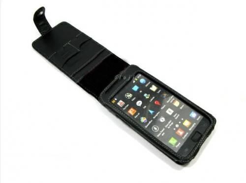 Galaxy S2 i9100 ile Uyumlu Deri Kılıf Dik Model Siyah