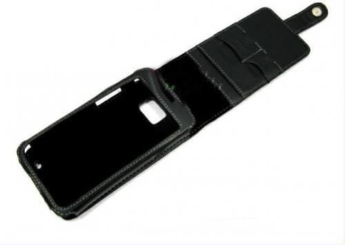 Galaxy S2 i9100 ile Uyumlu Deri Kılıf Dik Model Siyah