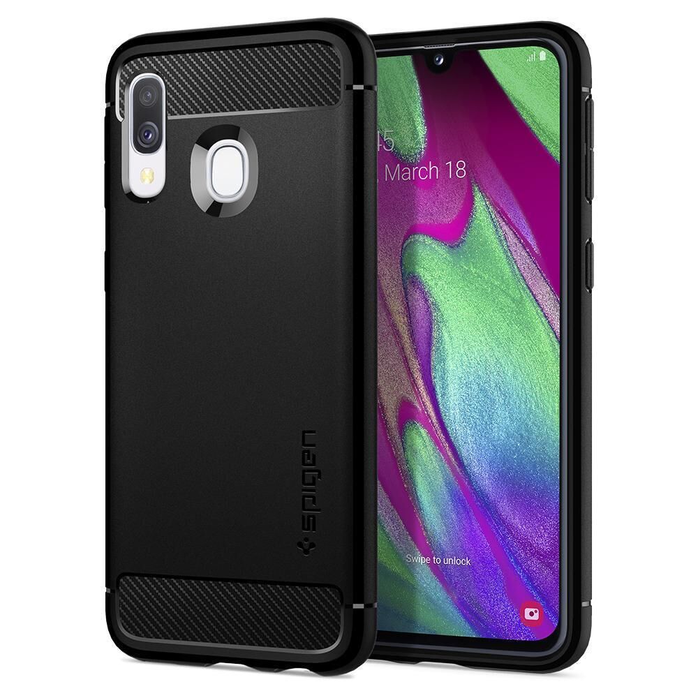 Spigen Galaxy A40 ile Uyumlu Kılıf Rugged Armor Black
