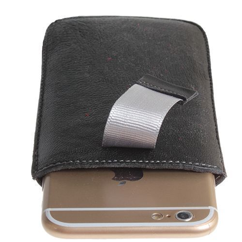 iPhone 6 ile Uyumlu Kılıf Çekmeli Gerçek Deri Siyah