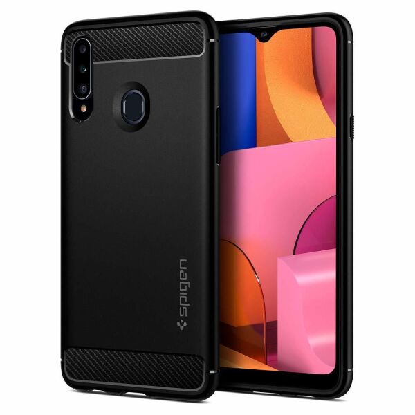 Spigen Galaxy A20s ile Uyumlu Kılıf Rugged Armor Matte Black