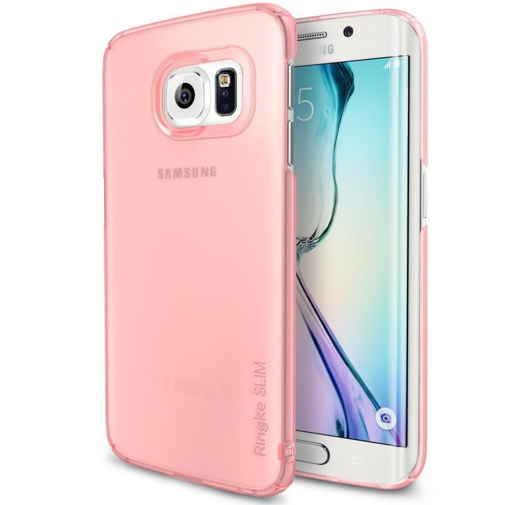 Ringke Slim Frost Galaxy S6 Edge ile Uyumlu Kılıf Pink 4 Tarafı Saran Tam Koruma İnce Buzlu Şeffaf