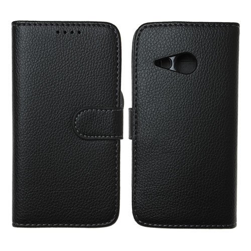 One M8 Mini ile Uyumlu Deri Kılıf Yan Model Kartlıklı Cüzdanlı Siyah