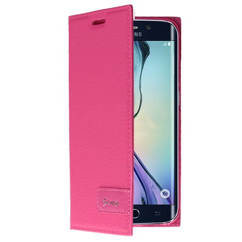 Galaxy S6 Edge ile Uyumlu Kılıf Kapaklı Safir Serisi Pembe