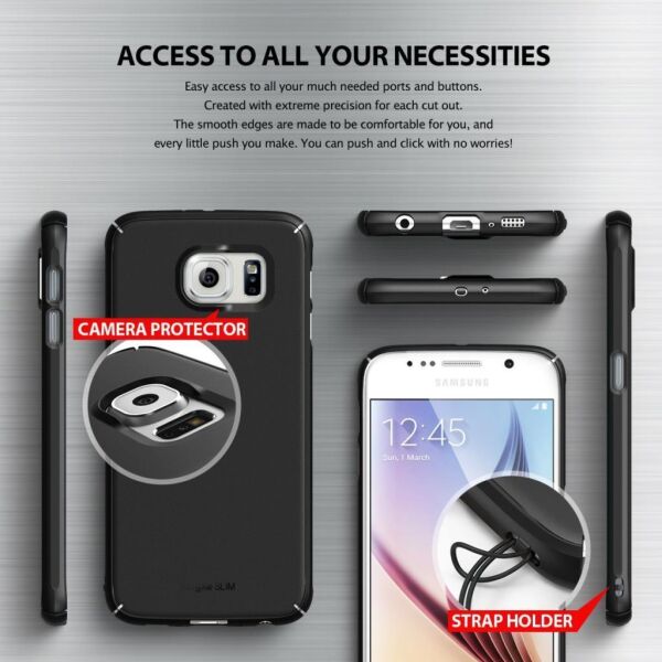Ringke Slim Galaxy S6 ile Uyumlu Kılıf SF Black 4 Tarafı Saran İnce Şık Tasarım