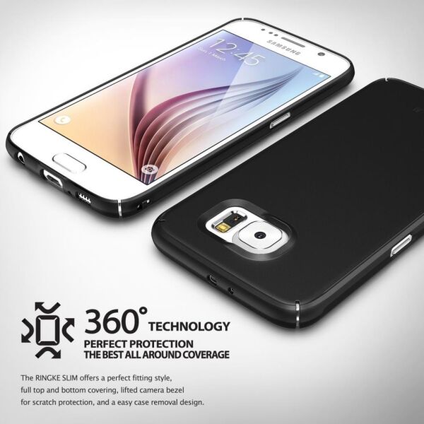 Ringke Slim Galaxy S6 ile Uyumlu Kılıf SF Black 4 Tarafı Saran İnce Şık Tasarım