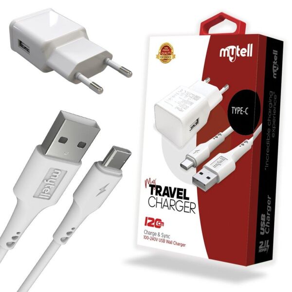 Mytell Şarj Seti SM-20 Type-C Beyaz Universal 2in1 2100 mAh