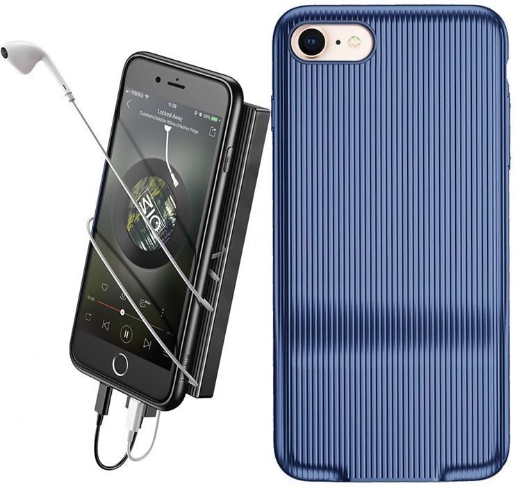 Baseus iPhone 7 / 8 ile Uyumlu Şarj ve Kulaklık Girişli Audio Case Kılıf Mavi