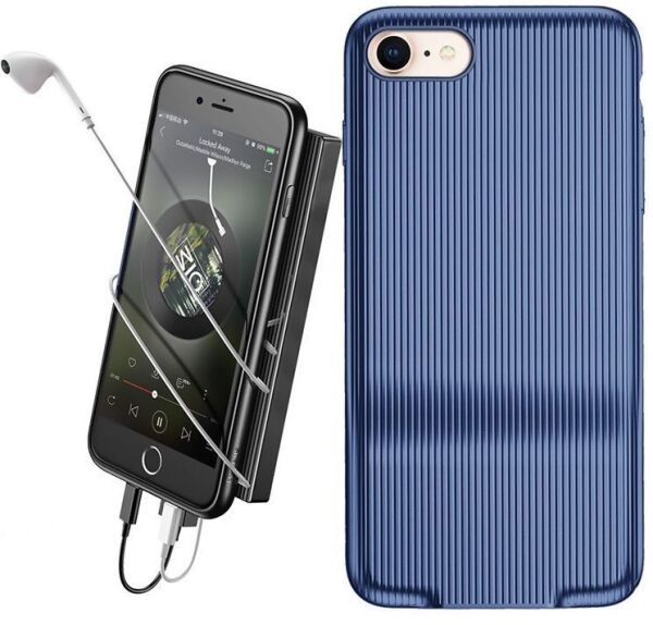 Baseus iPhone 7 / 8 ile Uyumlu Şarj ve Kulaklık Girişli Audio Case Kılıf Mavi
