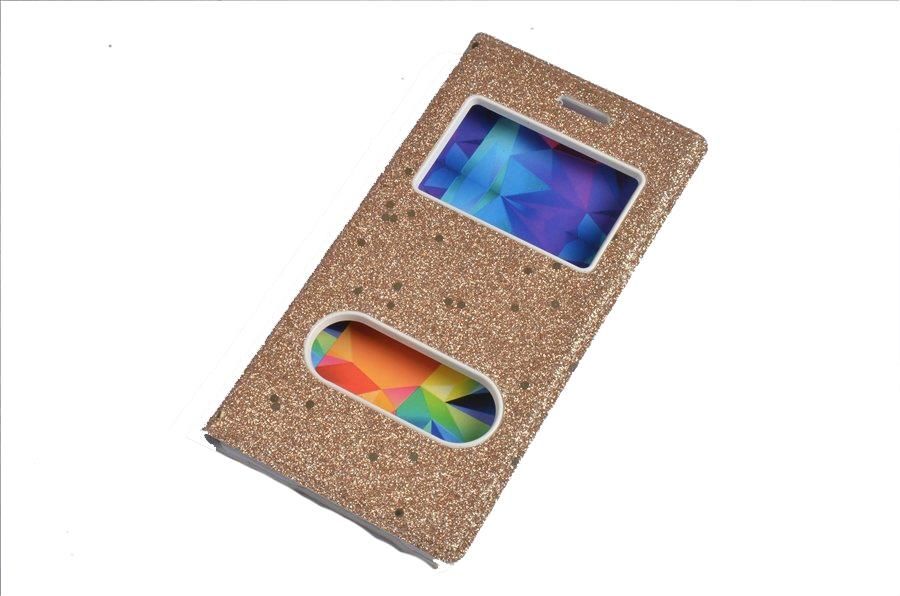 Jopus Galaxy J5 Prime ile Uyumlu Suni Deri KK-148 Simli Kapaklı Koruma Kılıfı Gold