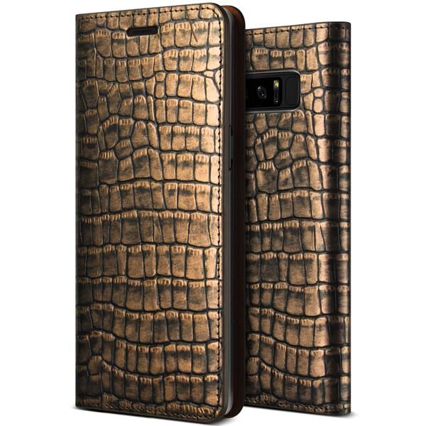 VRS Galaxy Note 8 ile Uyumlu Genuine Croco Diary Kılıf Dark Gold