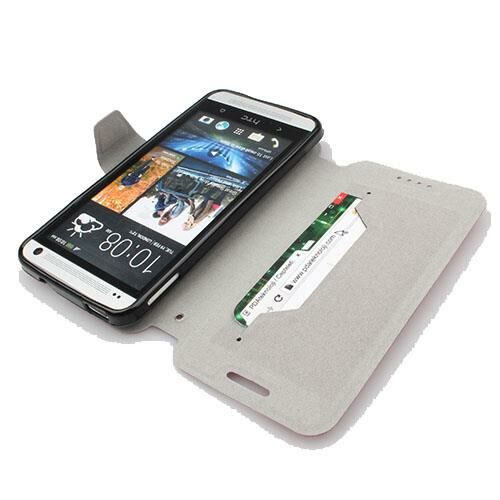 One M7 ile Uyumlu Yan Model Kapaklı Deri Kılıf Pembe