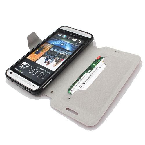 One M7 ile Uyumlu Yan Model Kapaklı Deri Kılıf Pembe