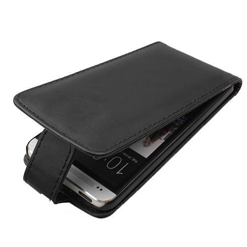 One M7 ile Uyumlu Dik Kapaklı Deri Kılıf Siyah