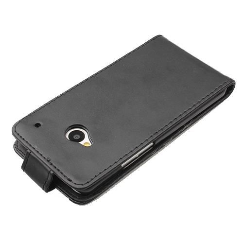 One M7 ile Uyumlu Dik Kapaklı Deri Kılıf Siyah