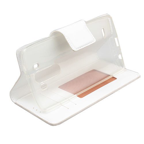 Jopus G3 ile Uyumlu D855 Yan Model Kapaklı Kartlıklı Kılıf Beyaz