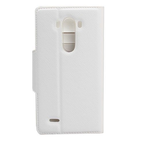 Jopus G3 ile Uyumlu D855 Yan Model Kapaklı Kartlıklı Kılıf Beyaz