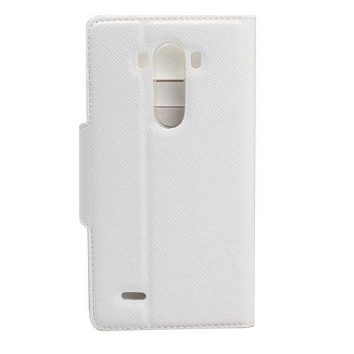 Jopus G3 ile Uyumlu D855 Yan Model Kapaklı Kartlıklı Kılıf Beyaz