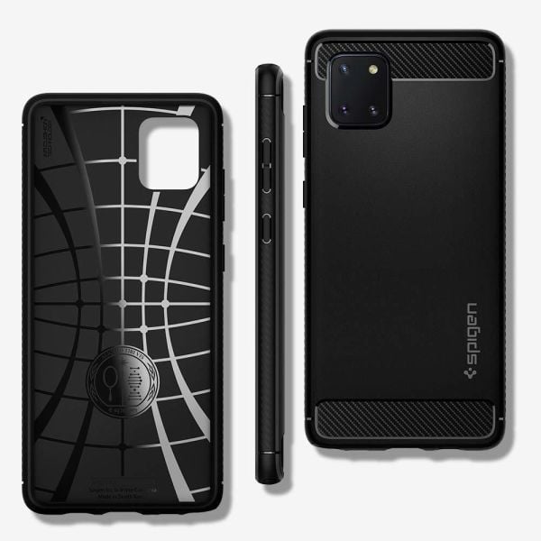Spigen Galaxy Note 10 Lite ile Uyumlu Kılıf Rugged Armor Black