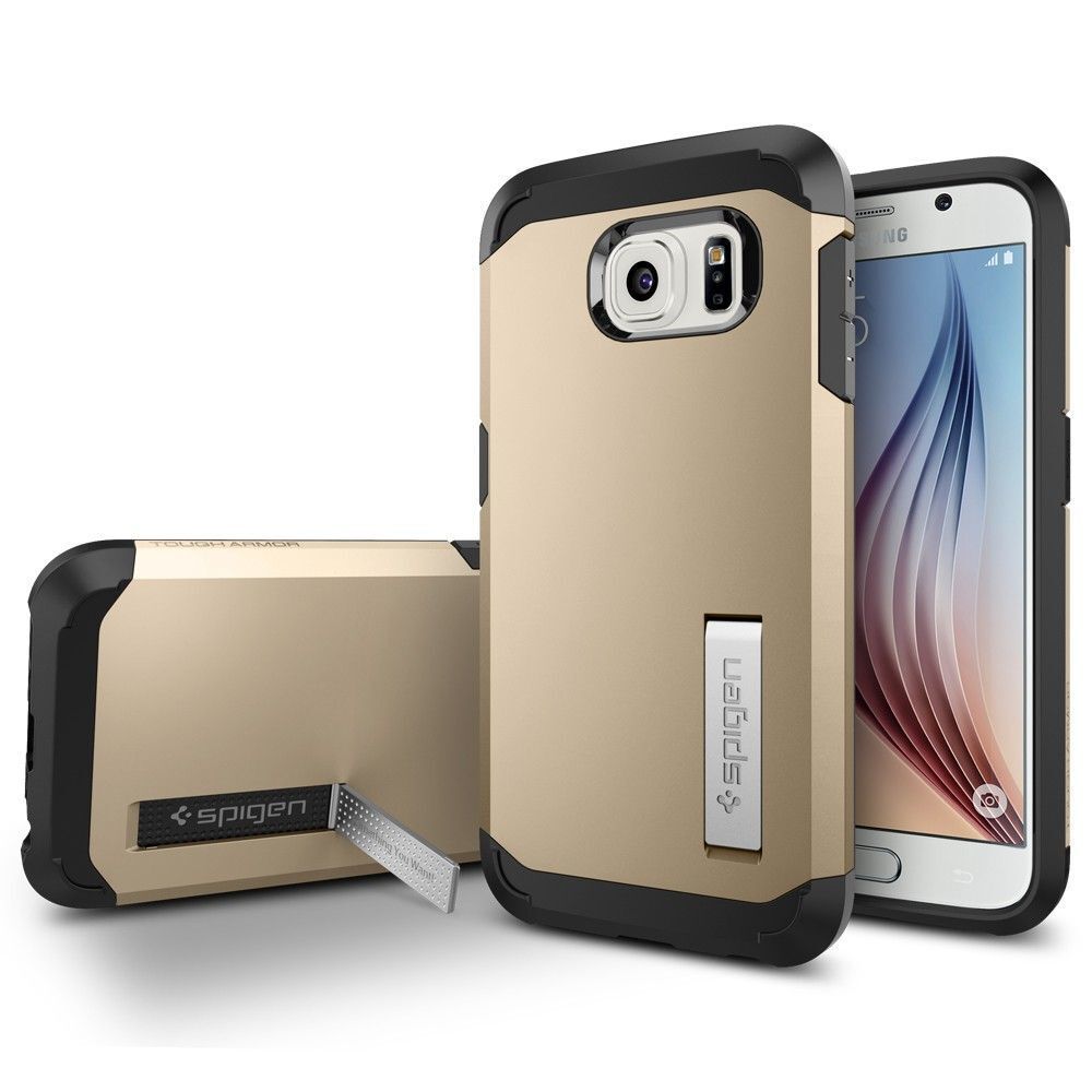 Spigen Galaxy S6 ile Uyumlu Kılıf Tough Armor Champagne Gold