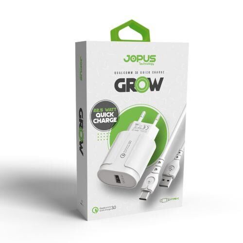 Jopus Universal Type C JO-QU01 Grow 2in1 QC 22.5W Şarj Seti Beyaz