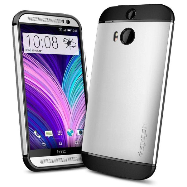 Spigen One M8 ile Uyumlu Kılıf Slim Armor Satin Silver