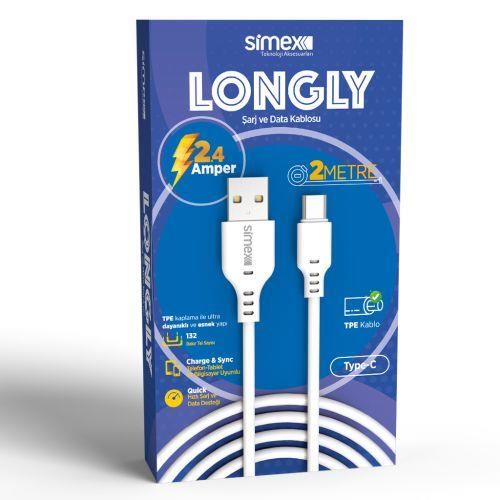 Simex Longly Type C Data Kablosu SPK-08 Beyaz 2 metre