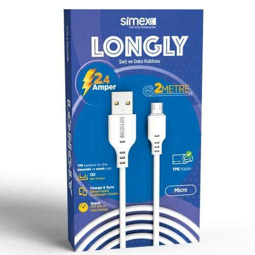 Simex Longly Micro Data Kablosu SPK-08 Beyaz 2 metre