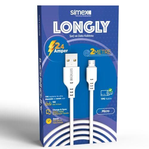 Simex Longly Micro Data Kablosu SPK-08 Beyaz 2 metre