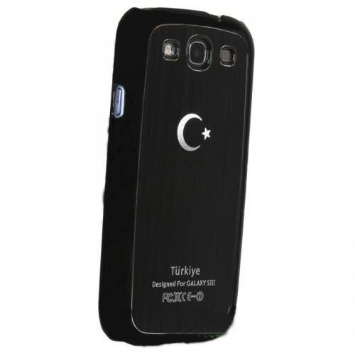 Galaxy S3 i9300 ile Uyumlu Sert Kauçuk Kılıf Ay Yıldızlı Model Siyah Renk