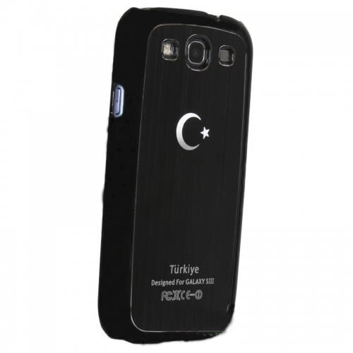 Galaxy S3 i9300 ile Uyumlu Sert Kauçuk Kılıf Ay Yıldızlı Model Siyah Renk