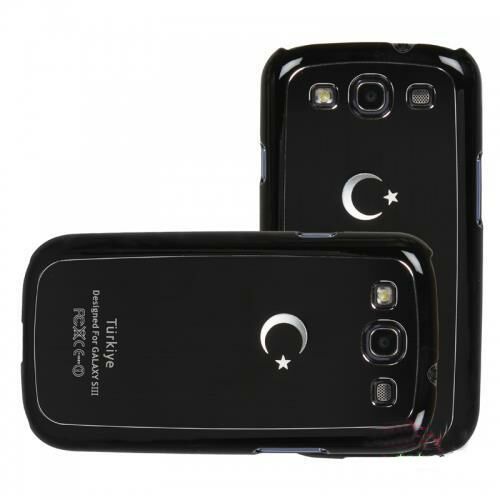 Galaxy S3 i9300 ile Uyumlu Sert Kauçuk Kılıf Ay Yıldızlı Model Siyah Renk