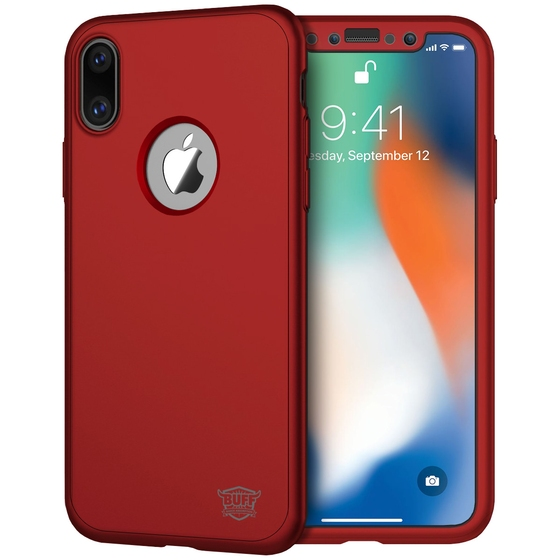 Buff iPhone X ile Uyumlu 4D Kılıf Red